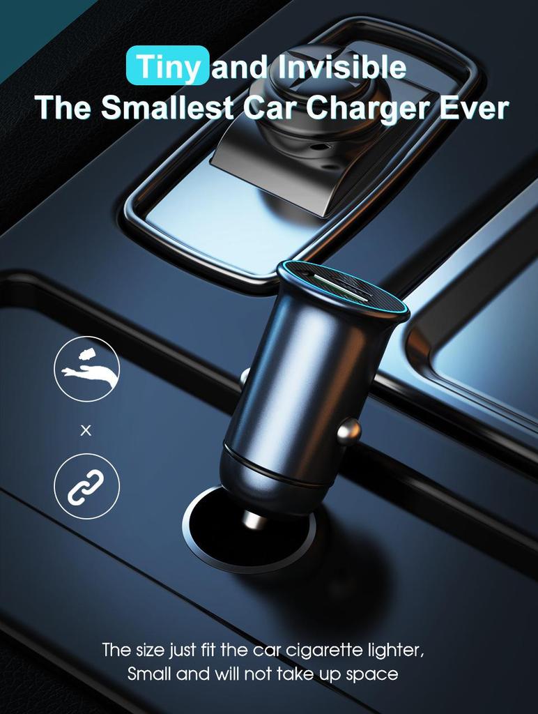 60W Mini PD USB-C Car Charger for Apple & Huawei with QC3.0 Compatibility