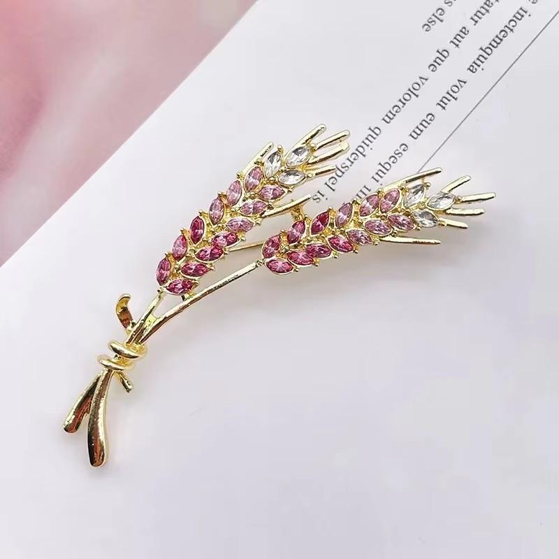Classic Wheat Sheaf Cubic Zirconia Broochs For Women Men Gold Metal Crystal Plant Brooch Party Daily Zircon
