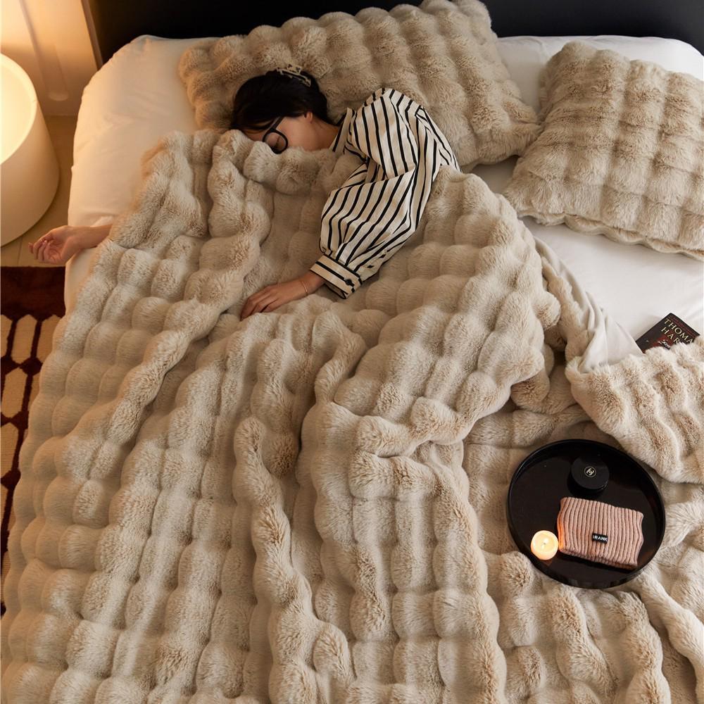 Thickened Tuscany Rabbit Fur Sofa Blanket - Soft, Warm, and Perfect for Autumn and Winter.