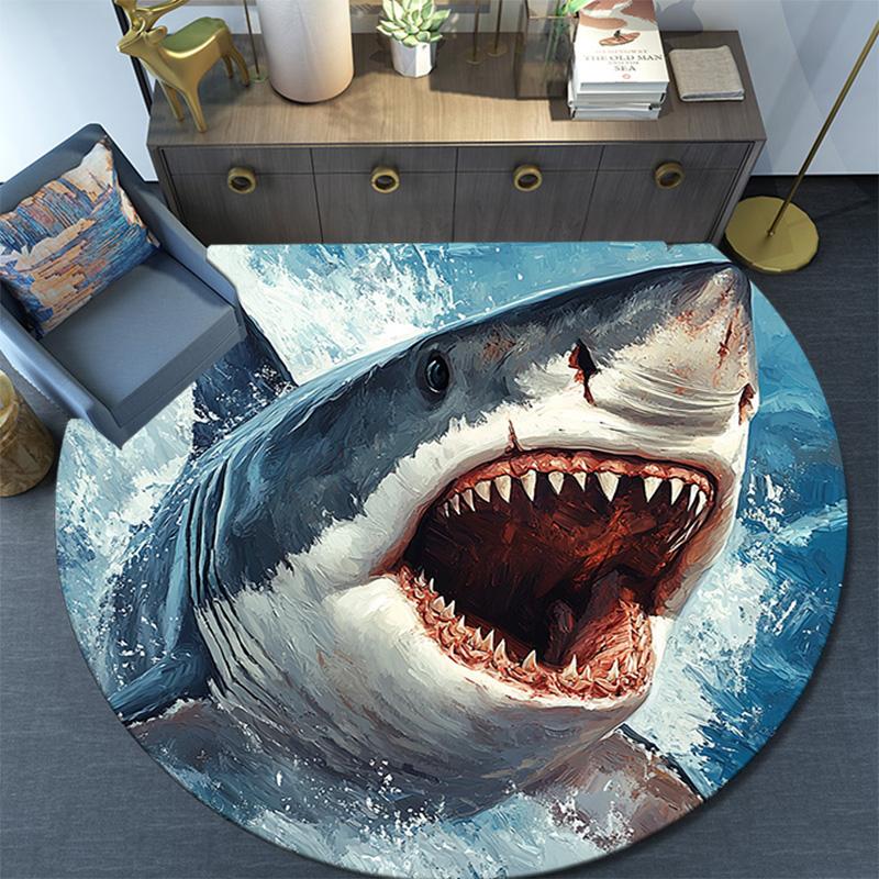 Shark Attack Round Area Rug,Carpet Rug for Living Room Bedroom Sofa Playroom Decor,Non-slip Floor Mat
