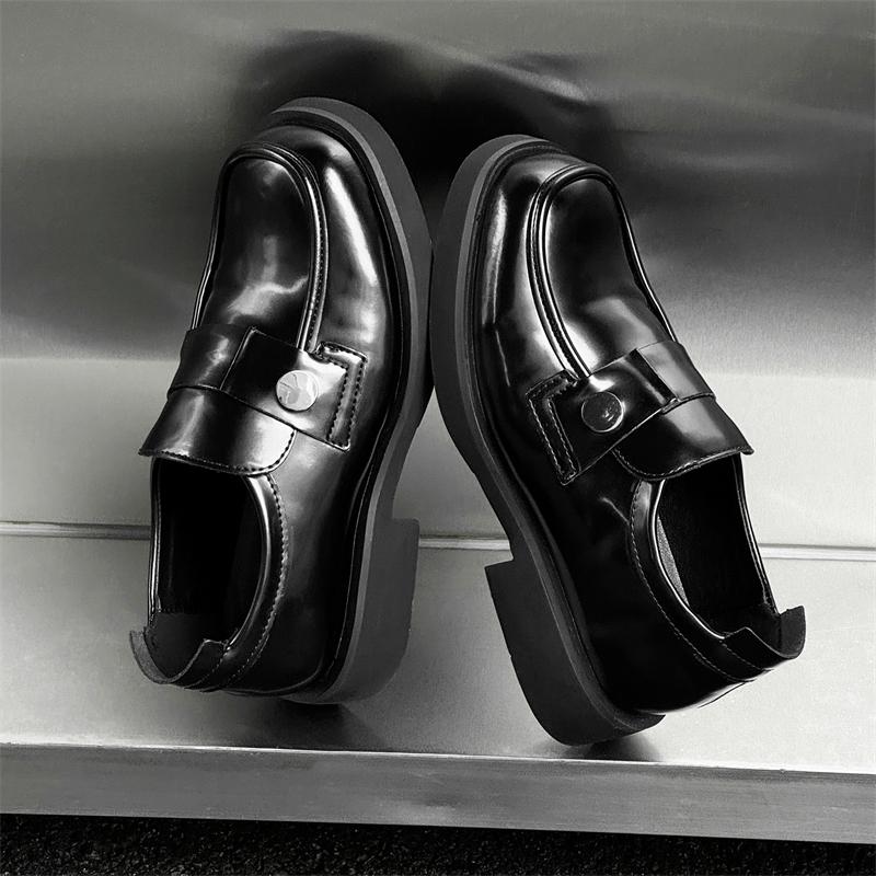 Fashion 2025 Men Loafers Black Patent Leather Thick Sole Wear-resistant Business Brand Formal Shoes Luxury Daily Social Shoes Size 38-46