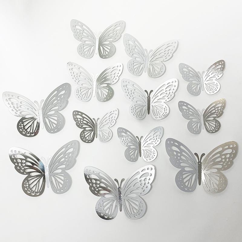 12Pcs/Set 3D Hollow Butterfly Wall Sticker Cake Decor Toppers Wedding Decor Living Room Home Decor Butterflies Stickers Gender Reveal Party Decor