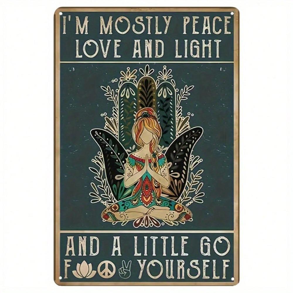 Retro Peace Love & Light Square Wall Plaque, Vintage 2D Flat Home Decor for Bar Cafe, Christmas Easter Thanksgiving
