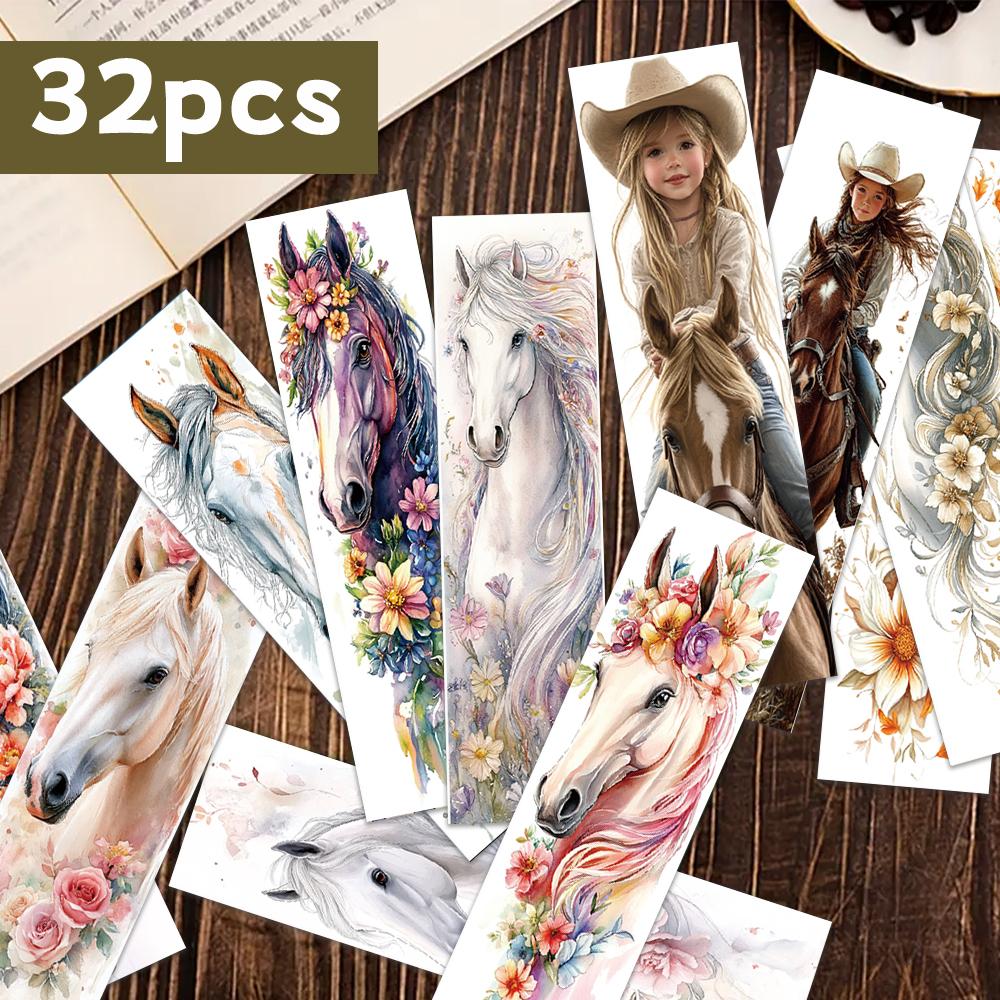 

32pcs, Watercolour Horse Bookmarks, Maiden and Horse Series for Teachers, Readers and Book Lovers, Bookmarks, Gifts, Party, Birt
