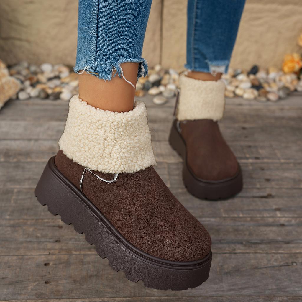 Fashion Fashionable Thickened  Short Boots Women's Winter Round Top Solid Color New Comer Cotton Shoes  Base Rubber Sole  Size 35-40