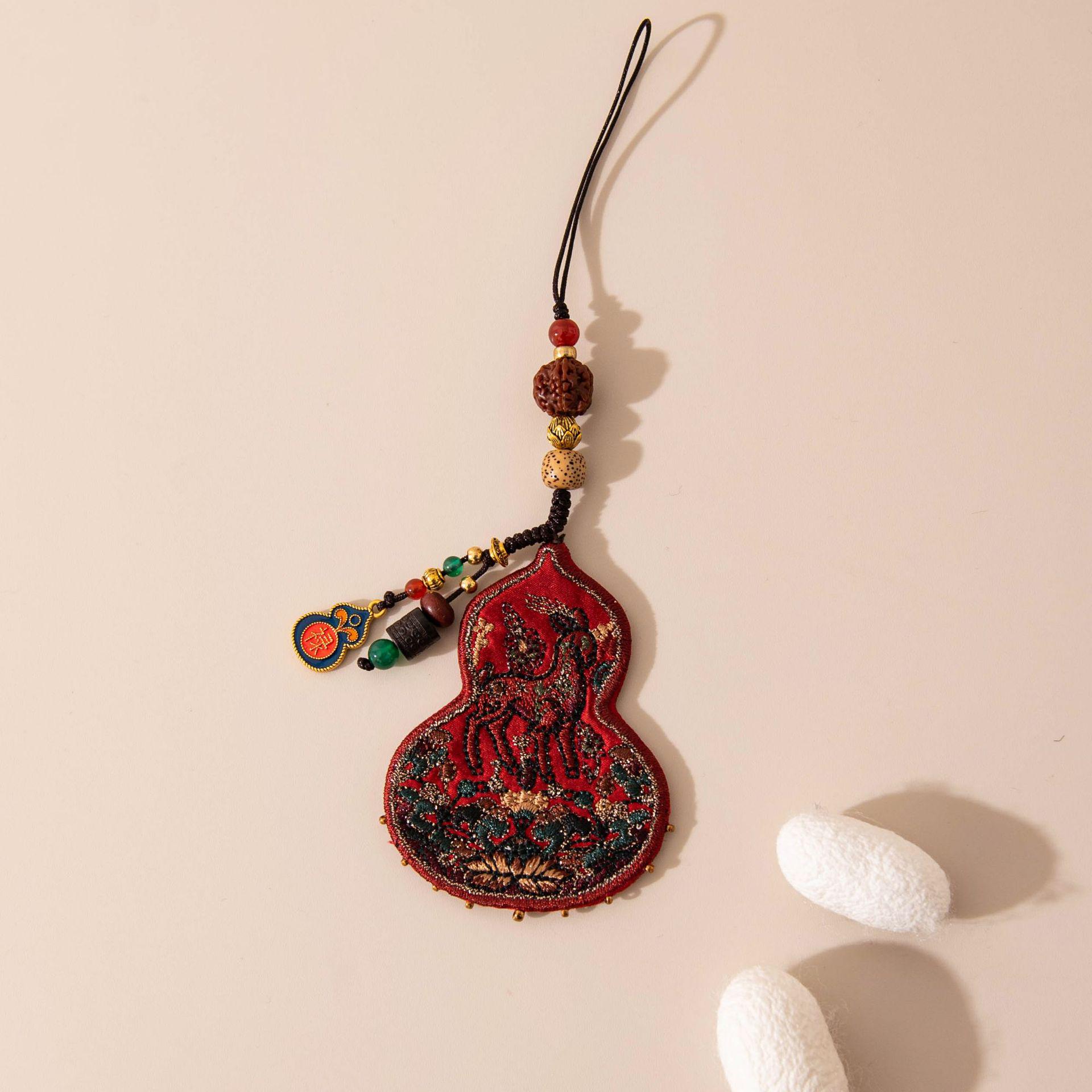 Handmade Silk Ruyi Gourd Pendant Keychain - Ethnic Clothing & Bag Ornament