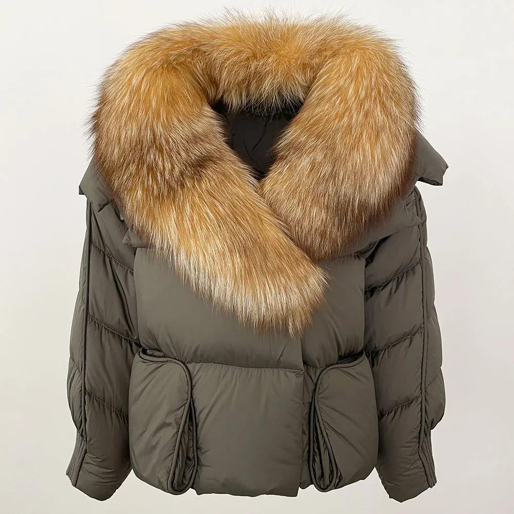 OFTBUY 2024 Winter Jacket Women Natural Real Raccoon Fox Fur Collar White Duck Down Coat Thick Warm Streetwear Casual Outerwear