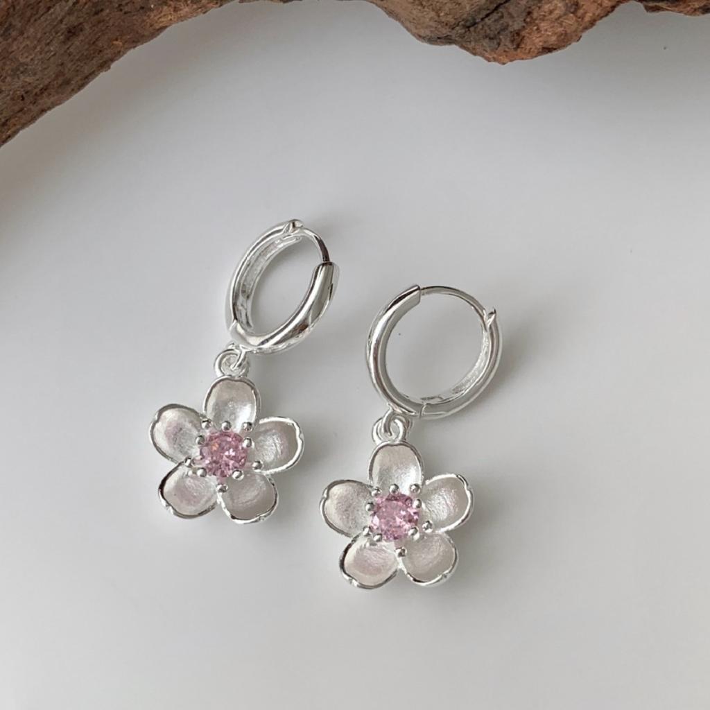 925 Sterling Silver Zircon Flower Earrings for Women Ear Wire Fresh Aesthetic Cute Elegant Jewelry Gift Dropshipping