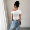 European and American Style Summer New Slanted Shoulder Collar Sexy Top Hot-selling Thin Pleated Exposed Navel Spice Girl Women's Clothing