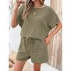 Women 2 Piece Casual Set, Striped Short Sleeve T-shirt and Drawstring Shorts, Fashion Daily Matching Outfit