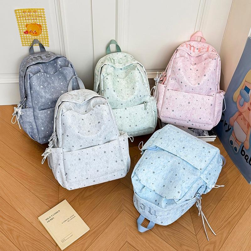 Schoolbag French Cold Fog Tone Star Full Print Schoolbag Ins Niche Girl School Commute Travel Versatile Backpack