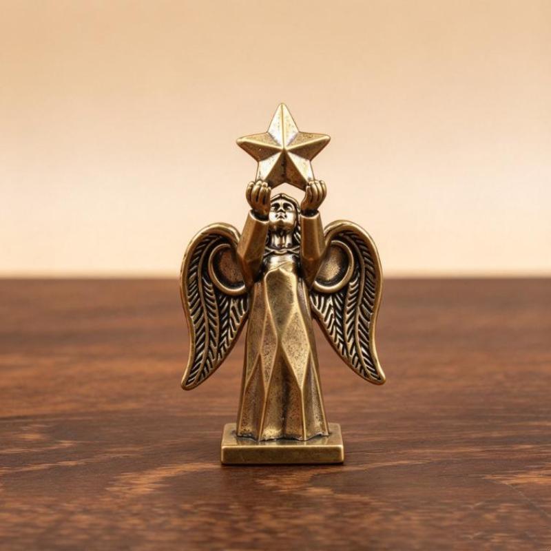 1/2Pcs Small Brass Angel Statue Vintage Metal Finish Star Holding Design For Home Desktop Shelf Decor Holiday Gifts