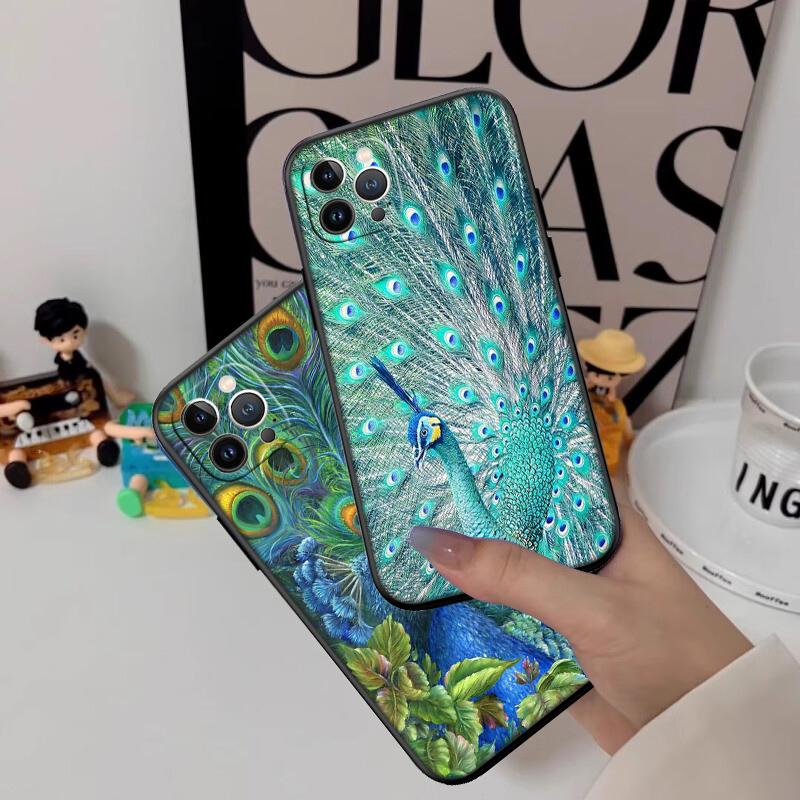 RP55 Pfauenfeder Handyhülle für Samsung Galaxy M06 M15 M16 M35 M55 M56 A36 A42 A50 A50S A51 A52 A32 A33 A05 A05S A06 A16 A20