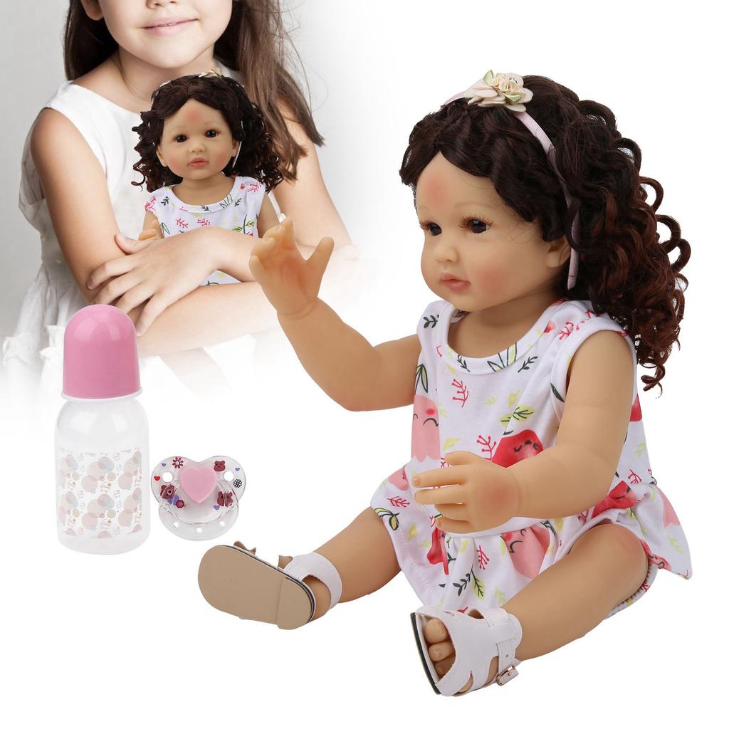 55cm Reborn Baby Lockige Haare Realistische Baby Mädchenpuppe Weiches Entzückendes Kinderspielzeug Geschenke