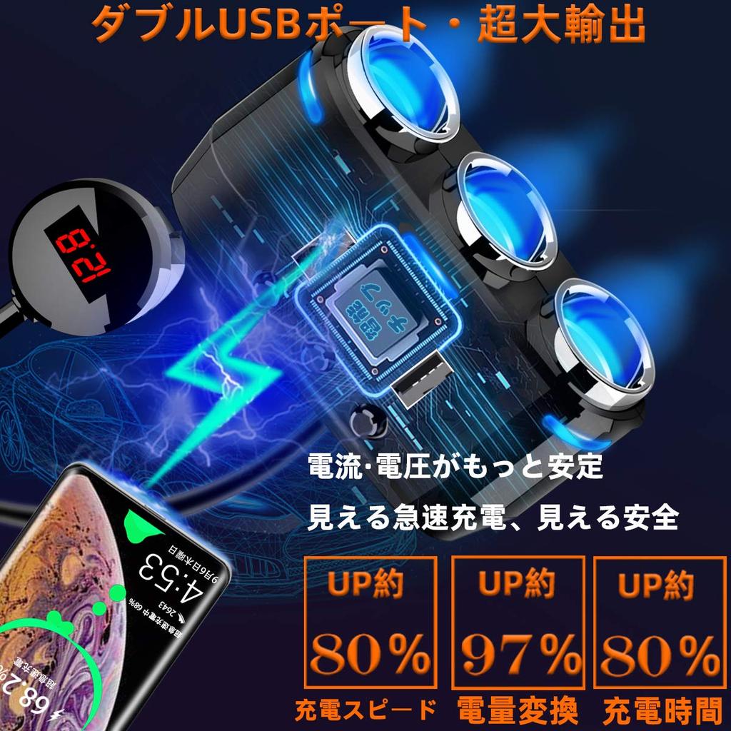 Υποδοχή Αναπτήρα Αυτοκινήτου, 3 Σειρές (2024 Προηγμένο, 150 W, Γρήγορη Φόρτιση, Επέκταση Καλωδίου,