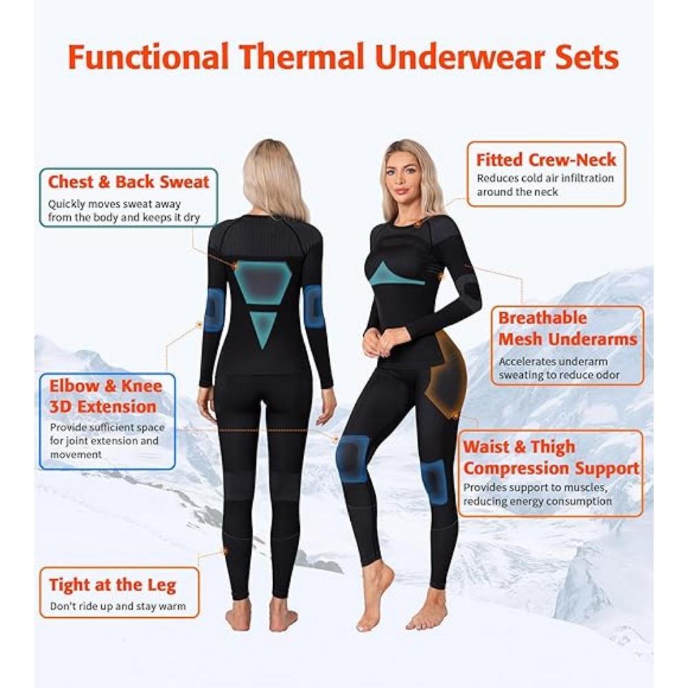 CHARMLEAKS Thermal Underwear Set for Women Long Johns Seamless Warm Base Layer Top & Bottom Ski Wear for Cold Weather