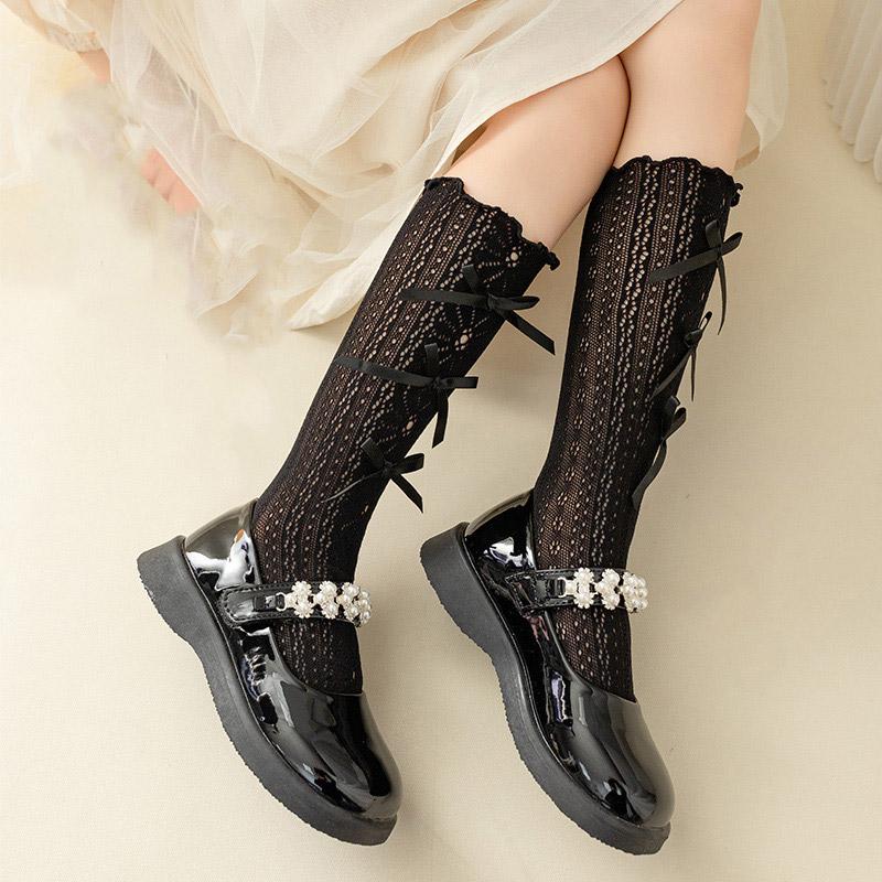 Sommer Kinder Mädchen Lange Socken Schwarz Weiß Farbe Lolita Strümpfe Schleife Spitze Japanische JK Wadensocke Prinzessin Kinder Strumpf