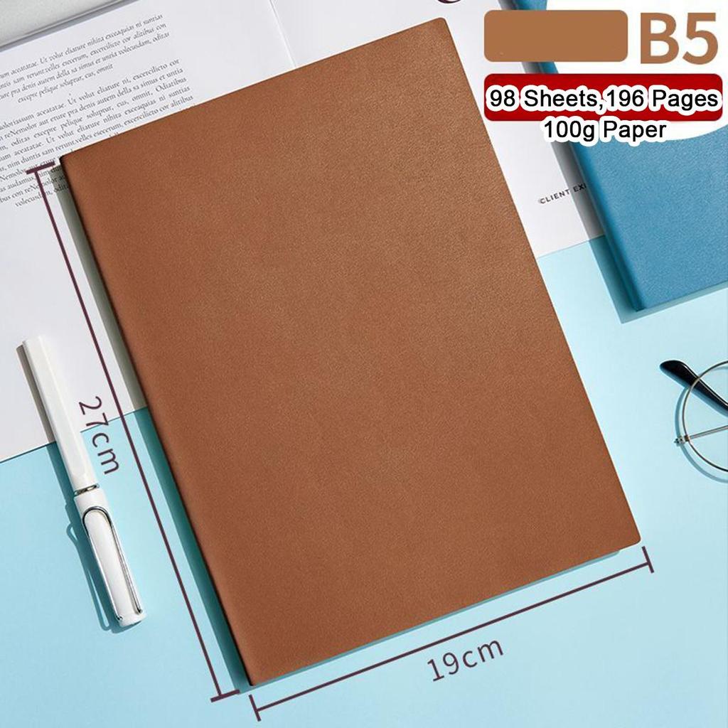 A5/B5 Soft Leather Study Notebook, Lined Pages, Business Meeting Record Book, Notepad, Student Diary, 98 Sheets, 196 Pages