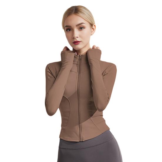 Women Long Sleeve Workout Tops Quick Dry Full Zip Crop Yoga Athletic Slim Fit Shirts Yoga Sportwear with Thumb Holes for Running Gym Aerobics Yoga