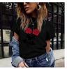 Crew Neck Short Sleeve Red Rose Print T Shirt Women's Outfits Casual Streetwear Fashion Lady Loose Clothing Woman T-shirts Tops