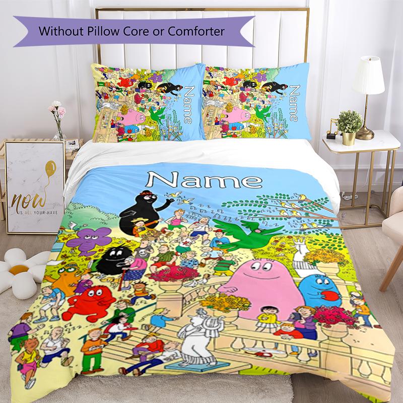 3pcs Custom Name Barbapapa Bedding Set Duvet Cover Closure Includes 1 Duvet Cover & 2 Pillowcases for All Seasons Bedroom Decor