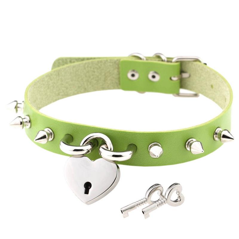 Choker Collar Necklace Openable Lover Heart Lock Key Padlock Charms PU Leather Punk Gothic Lolita Collar Necklaces Goth Jewelry Valentines Couple