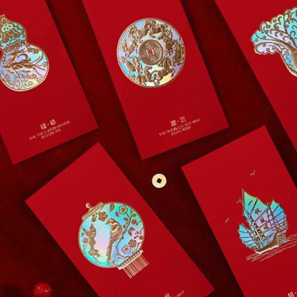 8pcs New Year Decor Chinese Style Red Envelopes Traditional Blessing Red Packets Thickened Hot Stamping Hongbao Spring Festival