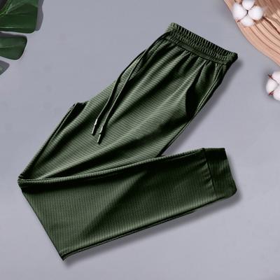 Yousheng Men Mesh Sweatpants Quick-drying Thin Lightweight Jogging Sport Pants Drawstring Elastic Waist Ankle-banded Solid Color Gym Work Trousers