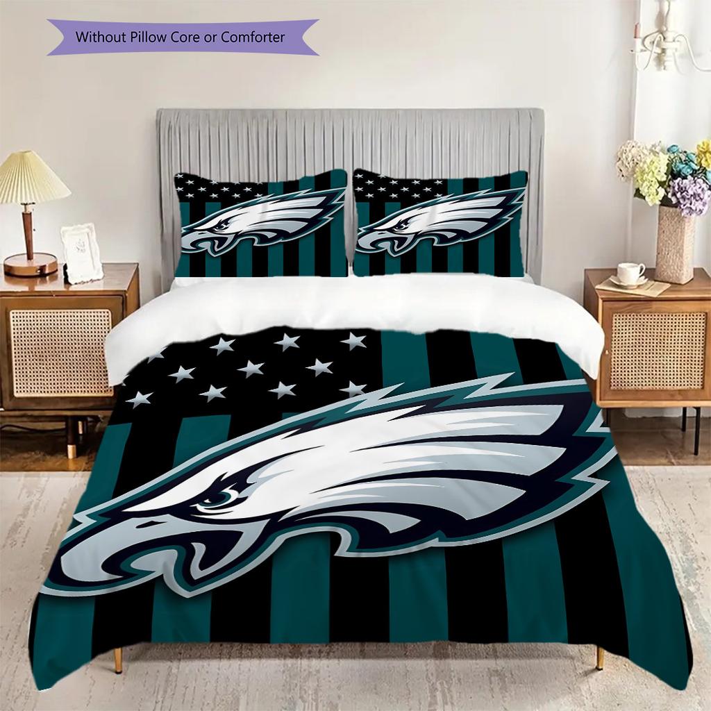 Philadelphia Eagles Pattern Bedding Quilt Set Quilt Cover Pillowcase Home Decoration Birthday Gift (1 * duvet cover + 2 * pillowcase, without core)