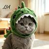 Breathable Pet Accessory for Photos Cute Dinosaur Hat Cats, Soft Plush Funny Cat Headwear with Shark Design, Novelty Green Costume 3D Fin And