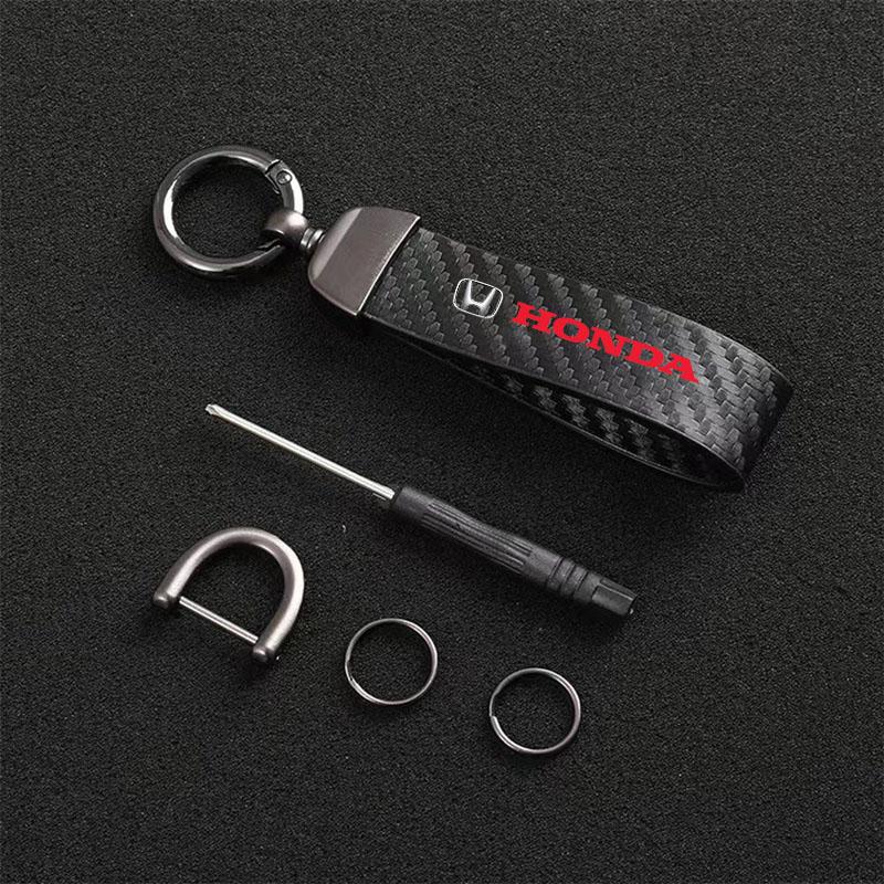Carbon Fiber Leather Keychain Car Keychain Horseshoe Buckle Jewelry For Honda civic accord cr-v fit crosstour EB1