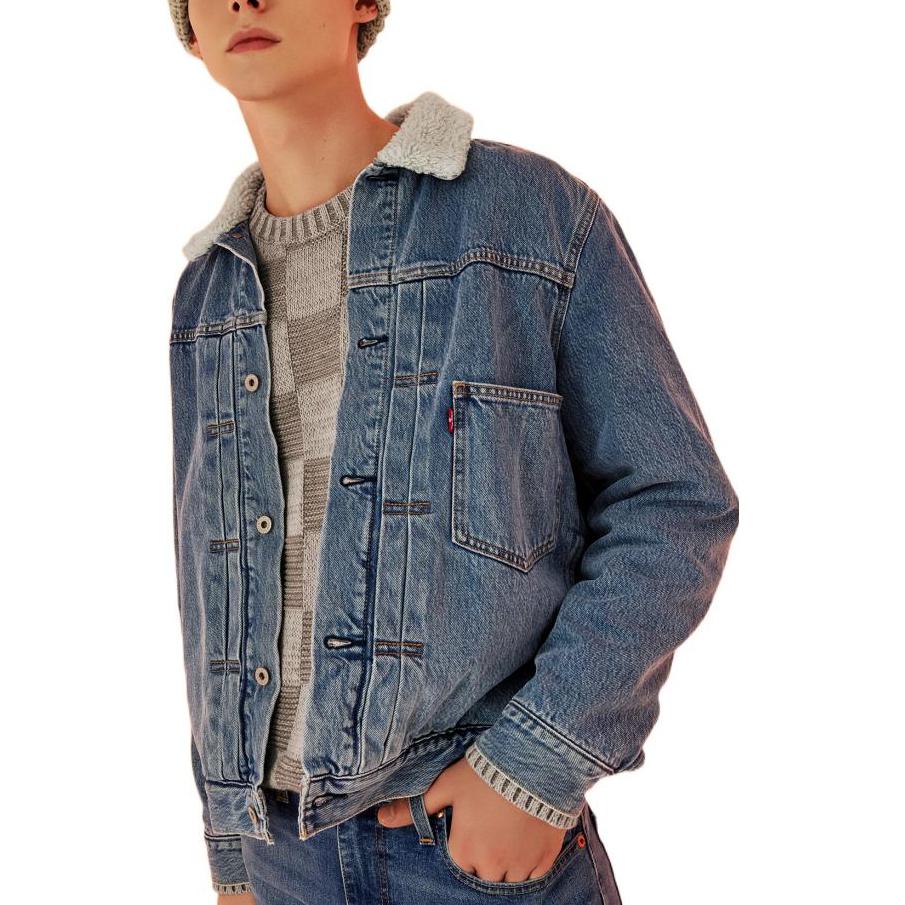Levis Washed Vintage Single Button Collar Long Sleeve Denim Jacket Men Jackets Blue A4080-0000