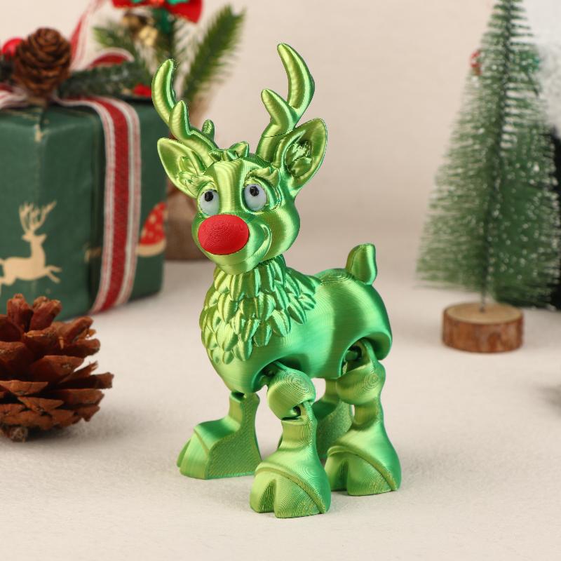 3D Printed Cute Christmas Elk Joint Movable Figurine Office Decor Children's Gift Simulated Statue Ornament