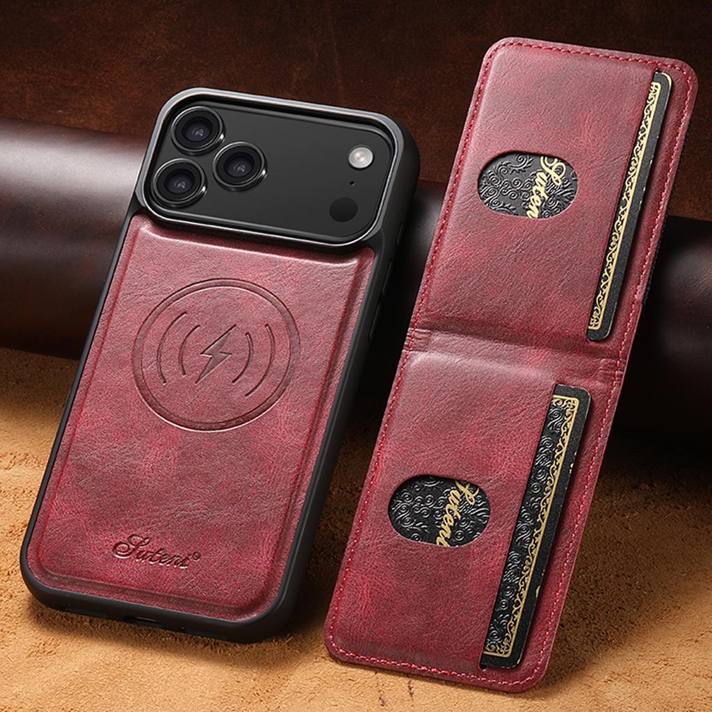 Faux Leather Phone Case Wireless Charging Magnet Card Holder Stand for IPhone 17 Pro Max 16 Plus 15 14 13 1215 14 13 12