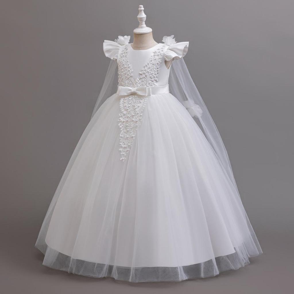 New Long Elegant Dress for Young Girls Flower Girl Princess Dresses White Formal Clothes From 4 To12 Years
