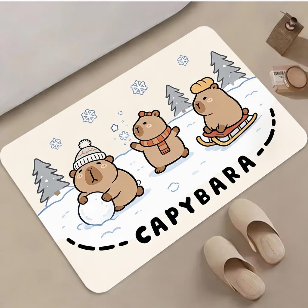 1pc Cute Capybara Bath Mat - Soft Thick Flannel Non-Slip Bath with Adorable Capybara Design, Plush Oval Mat for & s, Machine Was