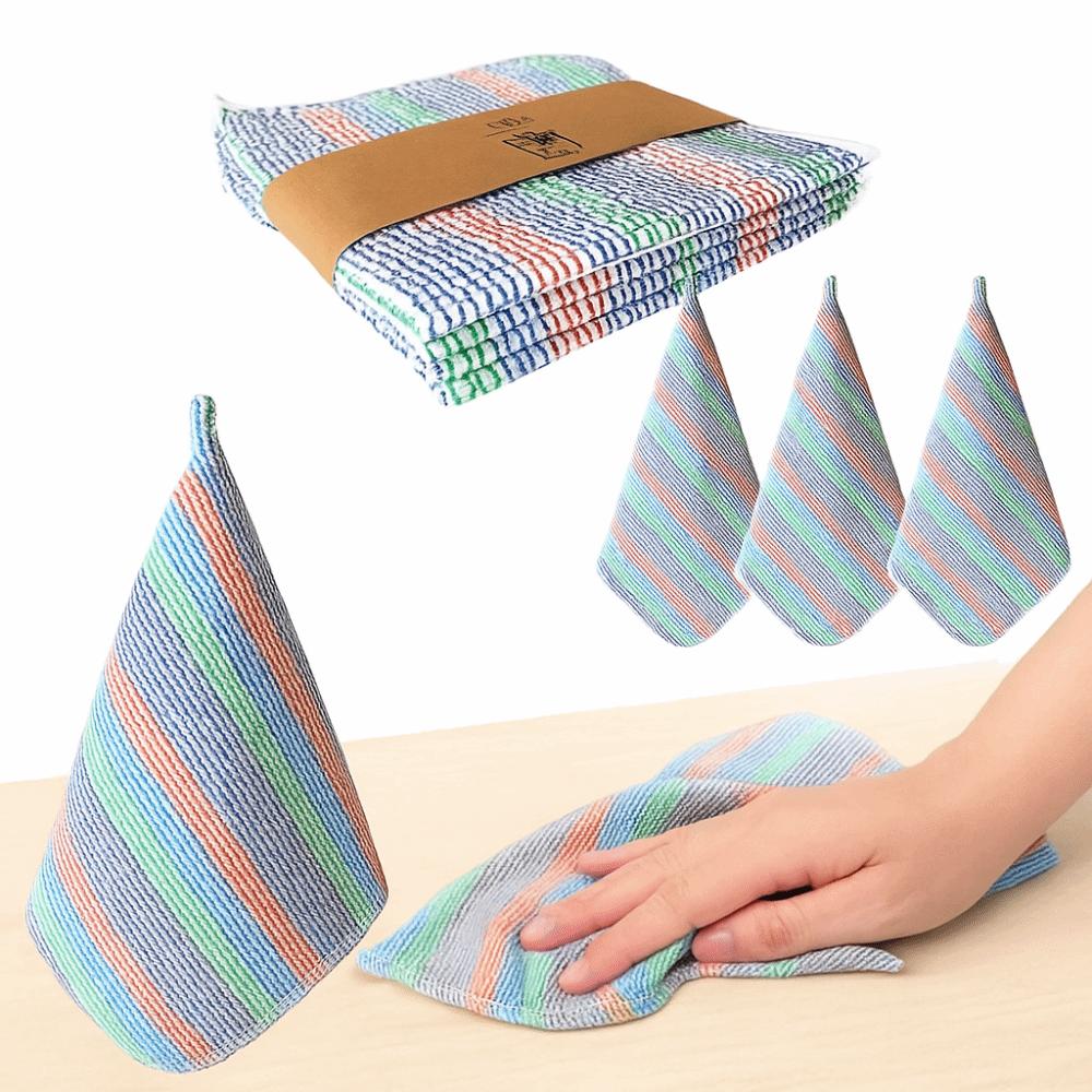 4PCS Soft Kitchen Towels Striped Pattern Scouring Pads Multifunctional Kitchen Rag  Kitchen Cleaning