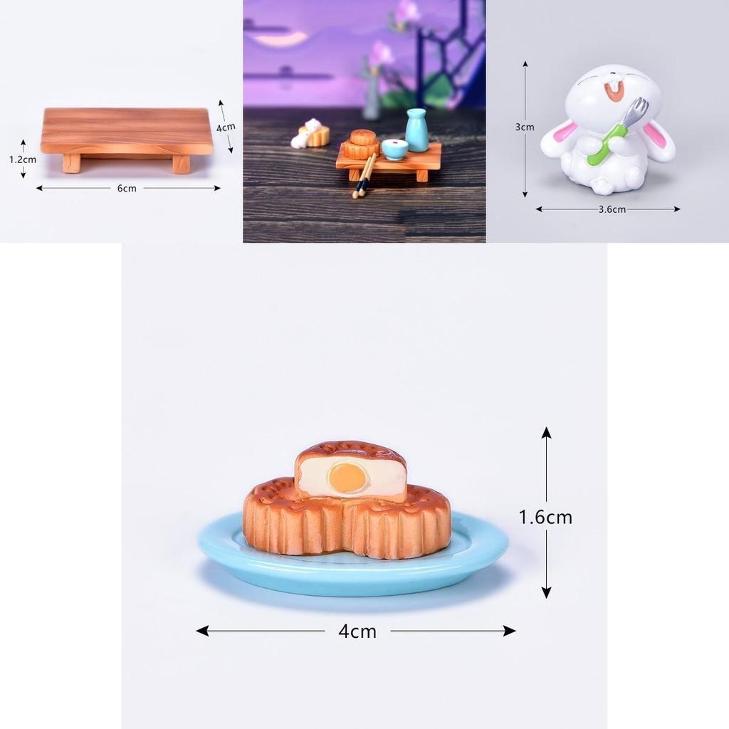 Festively Themed Resin Rabbit Eat Mooncake Micro Landscape Decor For Home And Party Decoration