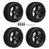 4PCS RC Tires 12mm Wheel Rims and Rubber Tires Set Replacement RC Tires and Wheel Set for 1 16 RC Car Black