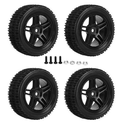 4PCS RC Tires 12mm Wheel Rims and Rubber Tires Set Replacement RC Tires and Wheel Set for 1 16 RC Car Black