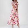 Robes d'été décontractées à manches courtes pour femme - Robes longues à fleurs mignonnes - Robes d'invitées de mariage - Robes fluides en mousseline de soie