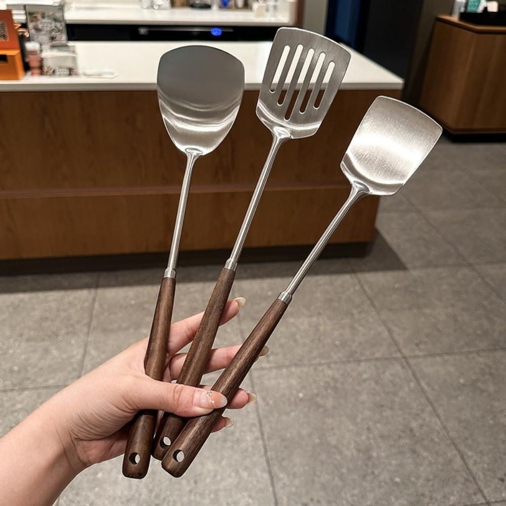 

Stainless Steel Kitchen Stir Fry Spoon Long Handle Cooking Frying Spatula Kitchen Tools Slotted Shovel