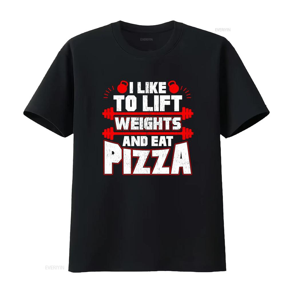 Funny Gym Workout Lift Weights Eat Pizza Slogan Print Casual T Shirt vintage Washed fashion Comfortable Versatile
