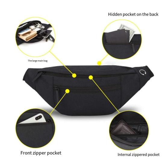 Reflective Waist Bag with Headphone Jack Zipper Closure Pockets Design Multi-purpose Style Belt Bag Running Accessory