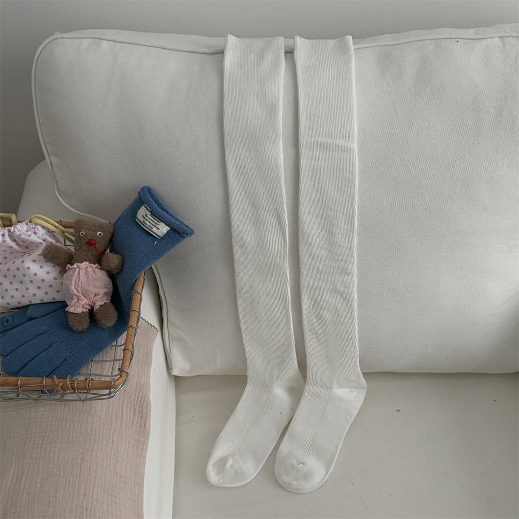 Bomull Dame Strømper 80cm Høst Vinter Varm Lange Sokker Lårhøye Strømper Lolita Ensfarget Knehøye Lårsokker Strømper