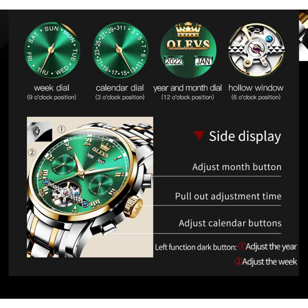 OLEVS Neue Uhr Automatische mechanische Uhr Multifunktions-Herrenuhr mit großem Zifferblatt
