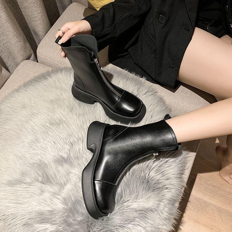 Internet Celebrity Women Thin Boots 2025 Autumn and Winter New Fashion Versatile Comfortable Platform Front Zipper Martin Boots Women