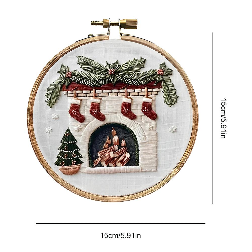 Christmas Cross Stitch Embroidery Kit Includes Hoop Cloth Threads Handmade Sewing Art Craft Kit DIY Embroidery Kit for Beginners