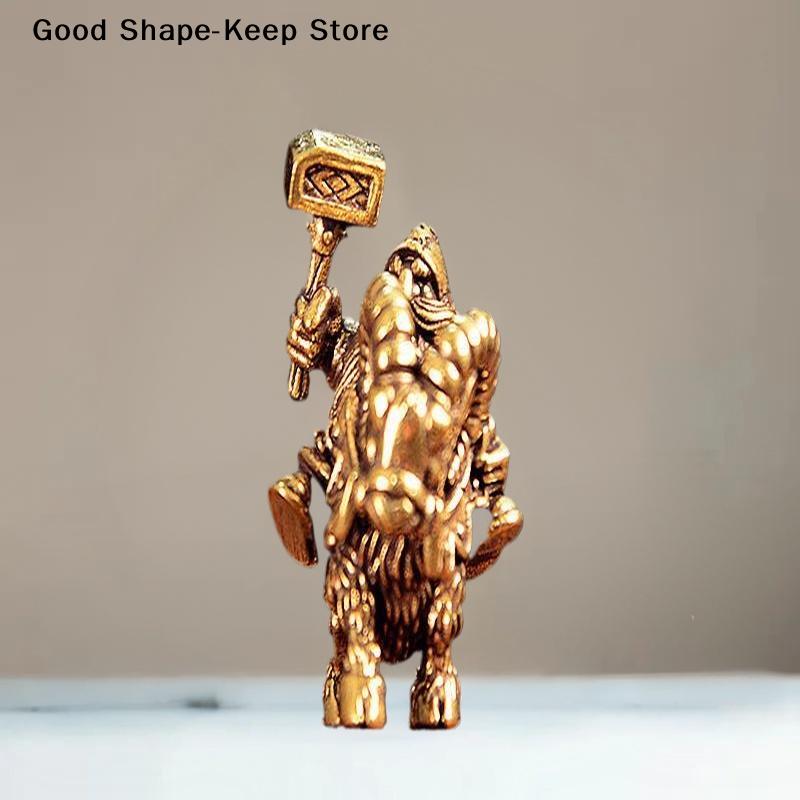 Brass Goat Dwarf Warrior Figurine Miniature Desktop Ornaments Retro Metal Models Statue Brass elderly deer riding ornament