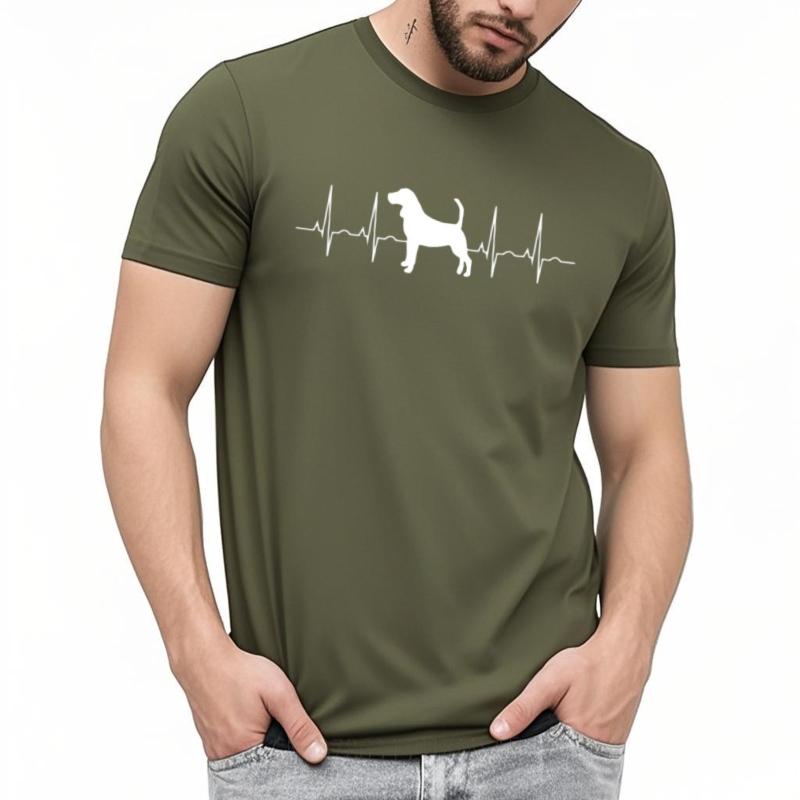 Cheap Tshirt Street Wear Women Oneck tshirt Cotton Dog Silhouette Heartbeat Pattern Print Comfort Man Tee shirt Mens Tshirt